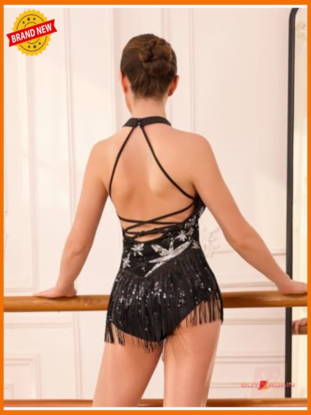 Sequin Fringe Bodysuit Halter Salsa Dance Costume Tassel Romper - Picture 5 of 7